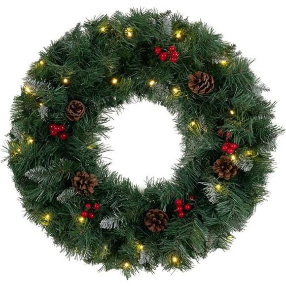 Christmas Wreath for Front Door, 24 Inch Large Flocked Pine Wreaths - Picture 1 of 7